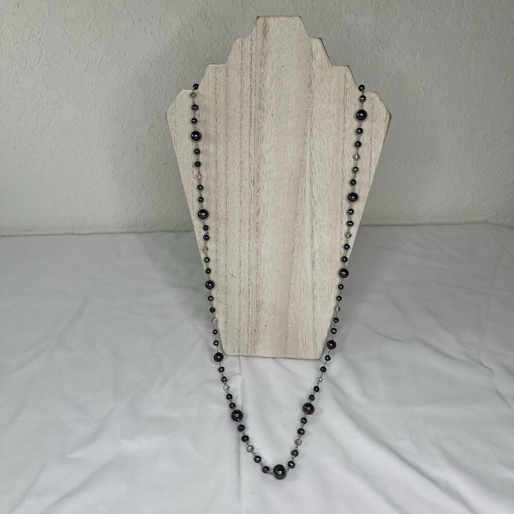 Purple & Black Fresh Water Pearls Necklace + 925 silver lobster clasp 20"(40")